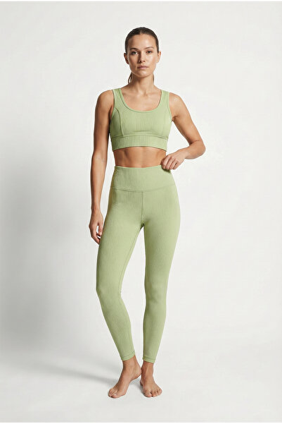 HNX Γυναικείο Σετ Αθλητικό Κολάν και Σουτιέν με Ψηλόμεσο Σχέδιο Πράσινο Φιστι...