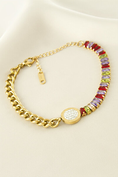 Bijuteri Net Baguette Zircon Stone Steel Bracelet