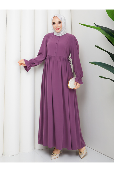 RACE FASHİON Medina Silk Hijab Dress with Side Laces and Buttons Rc6039