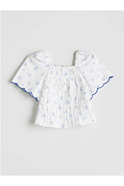 LC Waikiki Λευκή τετράγωνη λαιμόκοψη με λουλούδια κοριτσίστικη μπλούζα