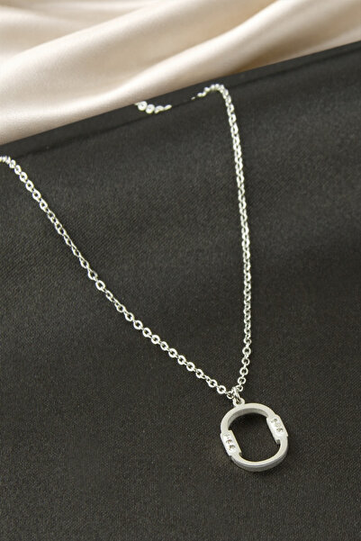 Bijuteri Net Oval Stone Steel Necklace