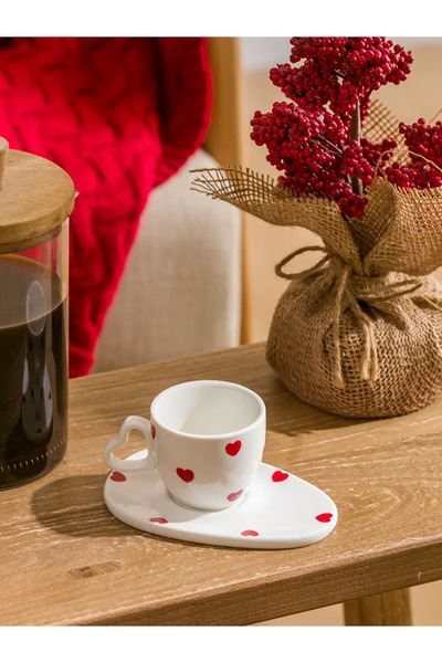 LC Waikiki Lcw Home Mixed Heart Printed Porcelain Coffee Cup Set 90 ml