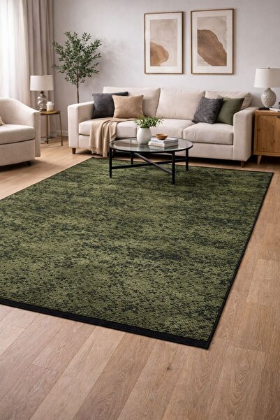 MYPOLOHOME %100 Pamuk Dekoratif Kilim 150x220 haki yeşil Kaymaz Taban Makined...