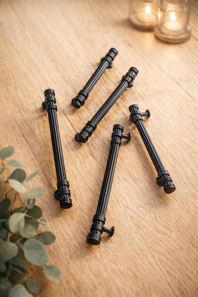 ARON (2 ADET) 96MM NESLİ KULP SİYAH MUTFAK DOLAP KAPAK ÇEKMECE ŞİFONYER KAPAK...