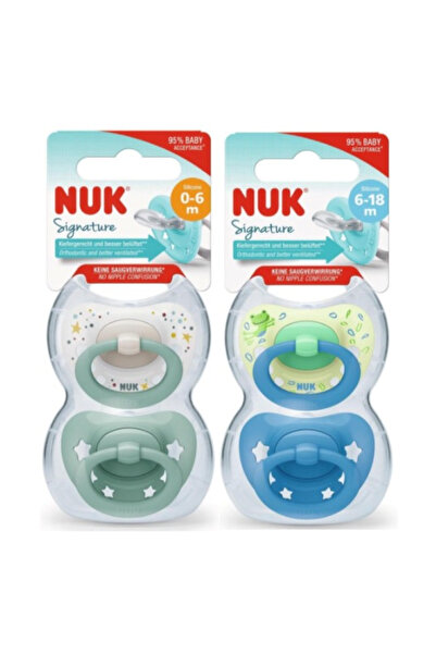 Nuk Signature Saklama Kutulu Silikon Emzik 2'li 0-6 ay + Emzik 2'li 6-18 ay E...