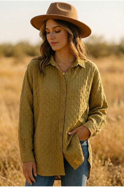 FEMELLE Γυναικείο μπεζ καπιτονέ ανάγλυφο πουκάμισο oversize