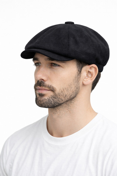 CosmoOutlet Men's Black Woolen Cap Hat Classic Newsboy Style, Comfortable Des...