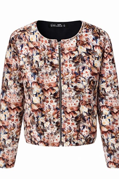Ded COLLECTION Women's Cream Brown Floral Patterned Zippered Scuba Fabric Lin...