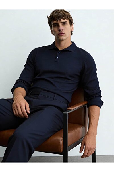 Atelier Old Money Rupert Lacivert Uzun Kollu Polo Yaka T-shirt FW5754