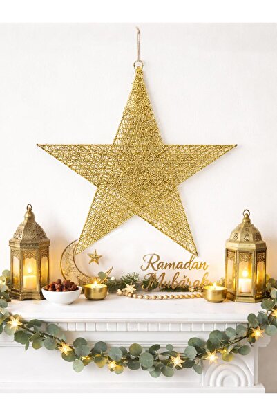 Parti Adresi Ramazan Temalı Altın Tel Yıldız Duvar & Kapı Süsü 50 cm