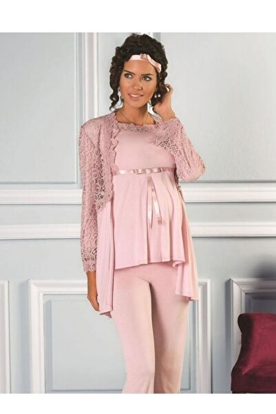 Pierre Cardin Lace Detailed Modal 3-Piece Maternity Pajama Set