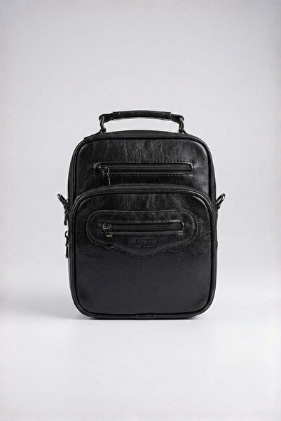 Catwins Men's Black Leather Medium Size Crossbody Hand and Shoulder Bag