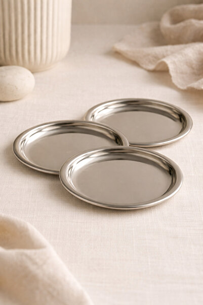DİVAYS 3-Piece 11 cm Stainless Steel Appetizer and Serving Plate – Stylish an...