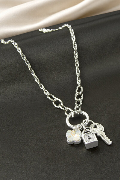 Bijuteri Net Key Lock Steel Necklace