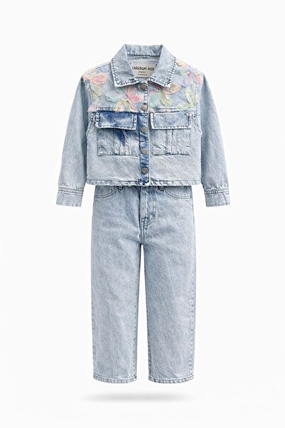 Lolliboomkids Denim jacket with organza flower applique - denim blue -