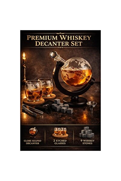 Malatec Whiskey glass set with Globe decanter 850 ml and 2 glasses, elegant s...