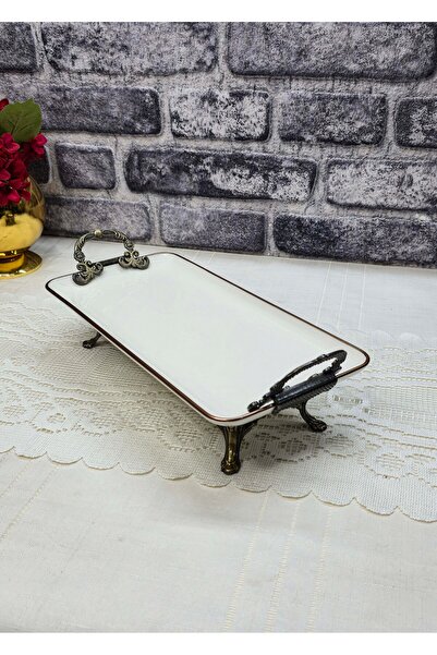 SEÇKİNEV Pisa Metal 4 Ayaklı Kulplu, Eskitme&Gold Detaylı Güral Porselen 33*15cm