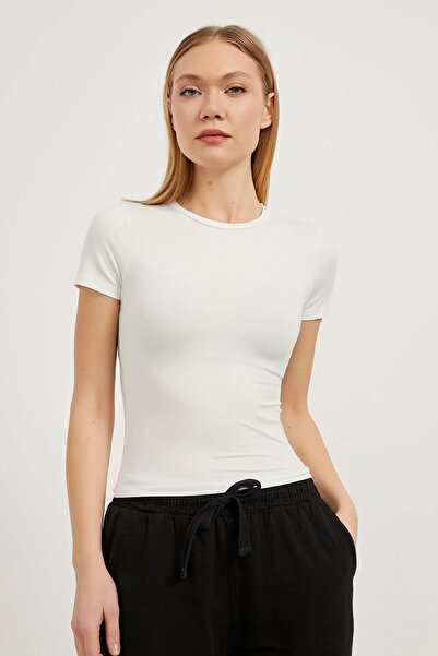 TENA Women's White Crew Neck Short Sleeve Lycra Bodysuit