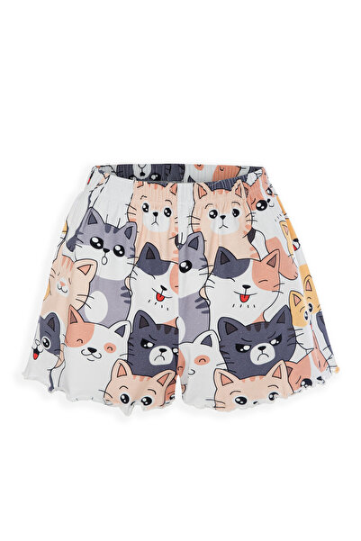 koza iç giyim Kadın İnce Askılı Desenli Pamuklu Şortlu Pijama Takımı