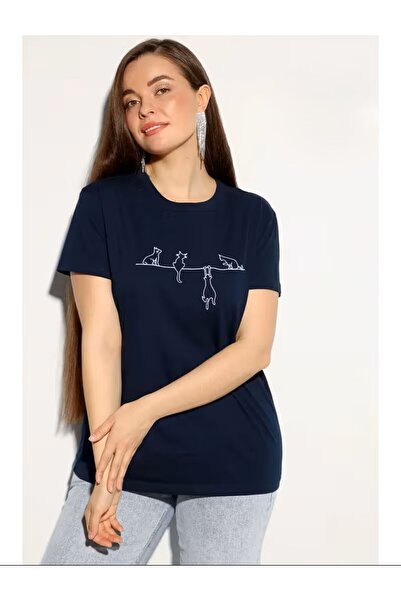 yombaa Unisex Cat Printed Oversize T-shirt