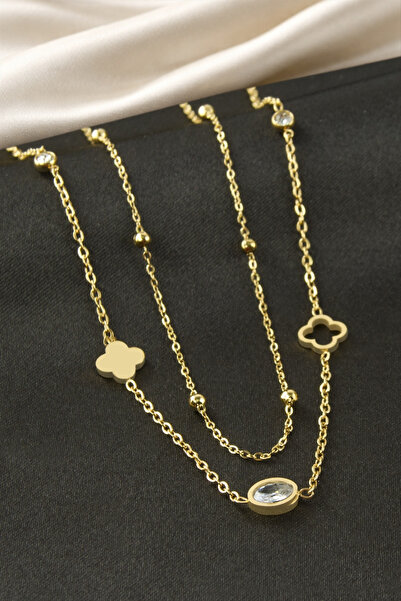 OSENSE قلادة مزدوجة من الفولاذ مرصعة بالأحجار الكريمة