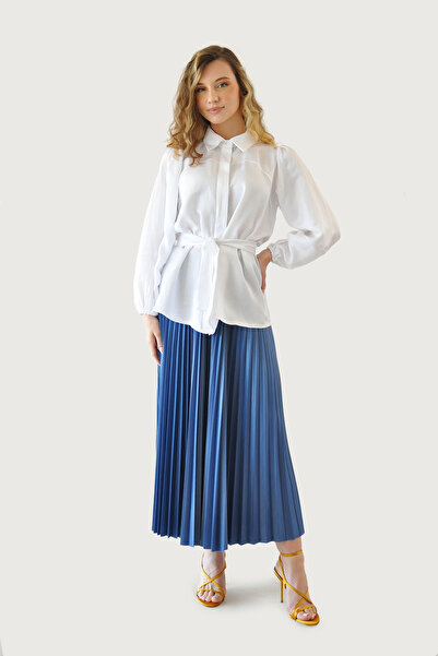 Rukayyel Satin Pleated Skirt - Indigo