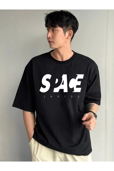 Rivox Unisex Black Oversize T-Shirt Cotton Fabric Space Printed