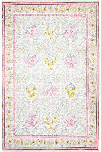 Cool Halı Daisy Krem Pembe Bohem Halı Dekoratif Vintage Otantik Çiçekli İnce ...