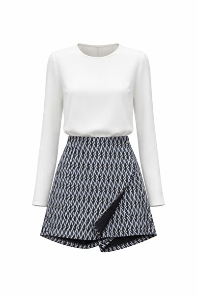 Eight Fashion Kadın Yüksek Bel Geometrik Desen Asimetrik Şort Etek