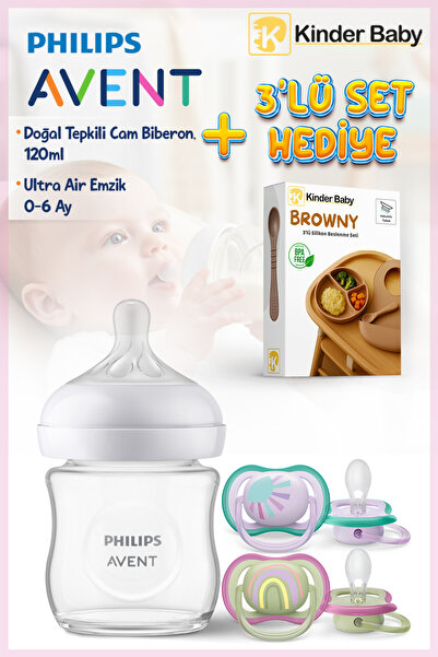 Philips Avent Doğal Tepkili Cam Biberon 120 ml + 0-6 Ay Air Emzik + Beslenme ...