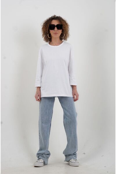 Zelish My Sister White bicycle collar three quarter sleeve t-shirt