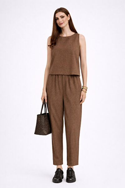 mor butik Women's Light Brown Blazer and Pants Two-Piece Suit Summer444