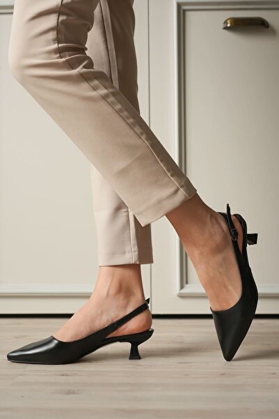 BellaPiede Women's Black Pointed Toe Slingback Low Heel Shoes Tr20Ms04A