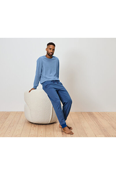 Tchibo Men's Pajama Set, Blue/Tam. Printed