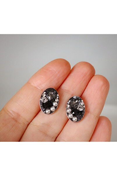 atellier47 Silver earrings with Swarovski crystals mounted in ceralun and pea...