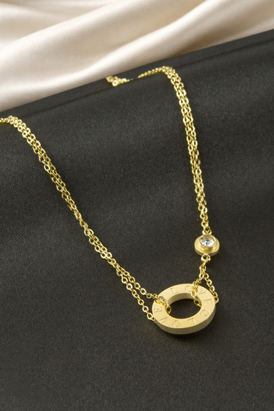 OSENSE Love Written Ring Steel Double Necklace