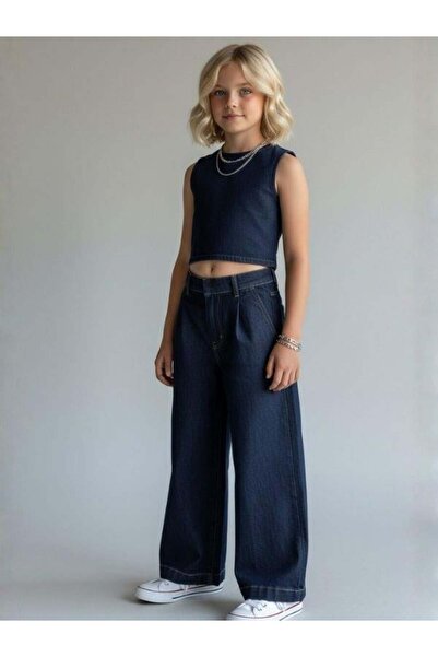 Zekids Κοριτσίστικο ψηλόμεσο τζιν παντελόνι με φαρδιά μπατζάκια