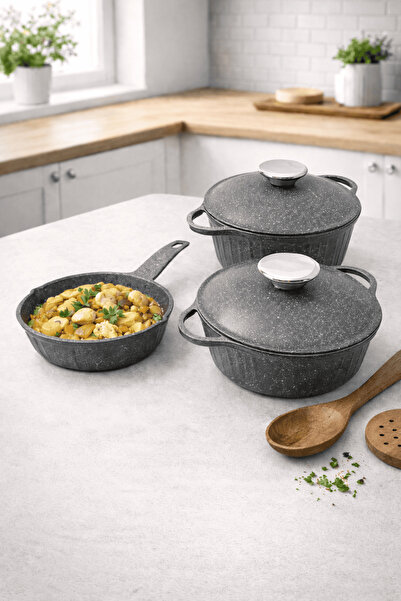 Luxxa Home Roma Serisi 5 Parça Mini Döküm Tencere Seti Antrasit