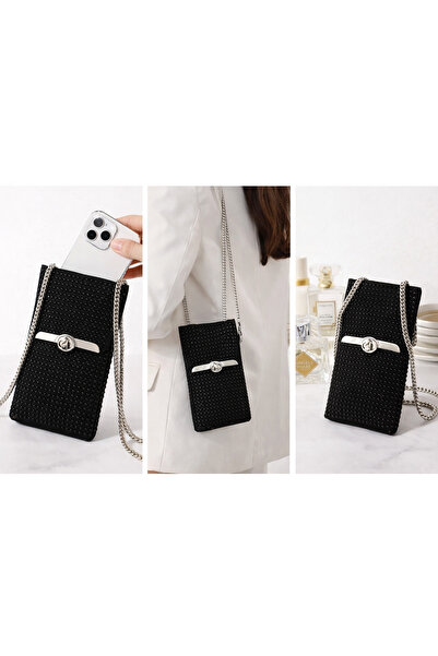 CROCUS DESIGN Siyah taşlı tasarım telefon çantası