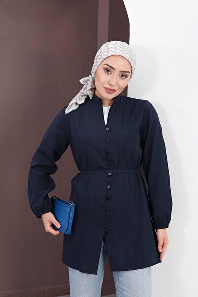 HİFADEN Women's Ribbed Belted Hijab Shirt