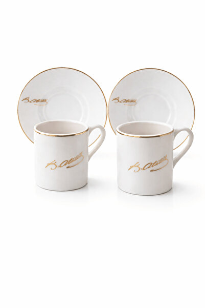 Jenisa طقم فناجين ذهبية من البورسلين مكون من قطعتين بتوقيع أتاتورك - طقم فناج...