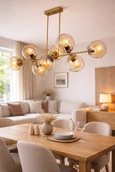 Taşcan Aydınlatma Arenny 8 Li Eskitme Avize Bal Cam Dekoratif Tasarım Yatak O...