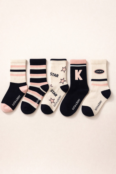 Katia&Bony Șosete pentru fete, cu model în dungi, pachet de 5