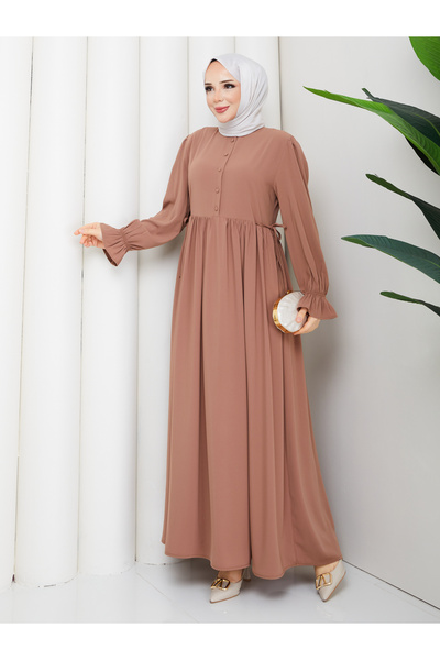 RACE FASHİON Medina Silk Hijab Dress with Side Laces and Buttons Rc6039