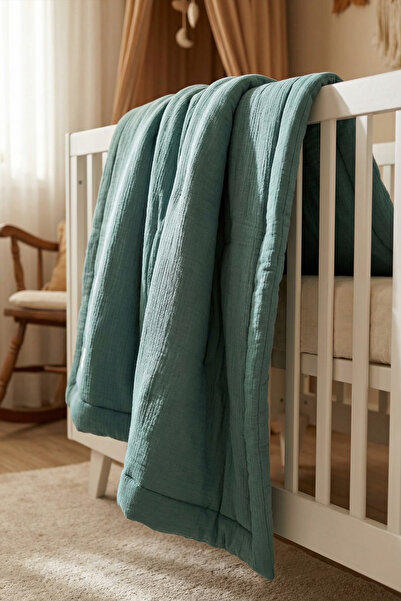HAMUR Cotton Muslin Newborn Baby Quilt Soft Children's Blanket Green
