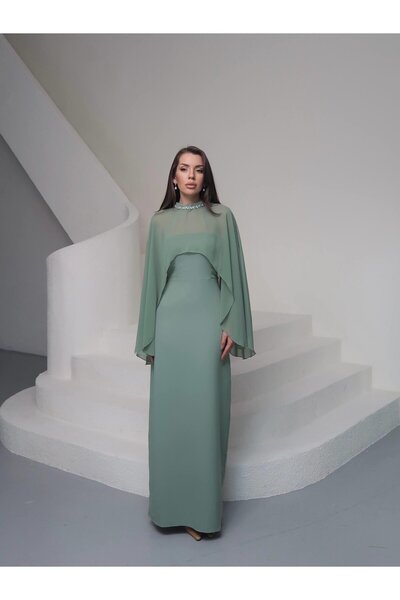 conconmoda Tasarım Tül Detaylı Lilyum Uzun Elbise