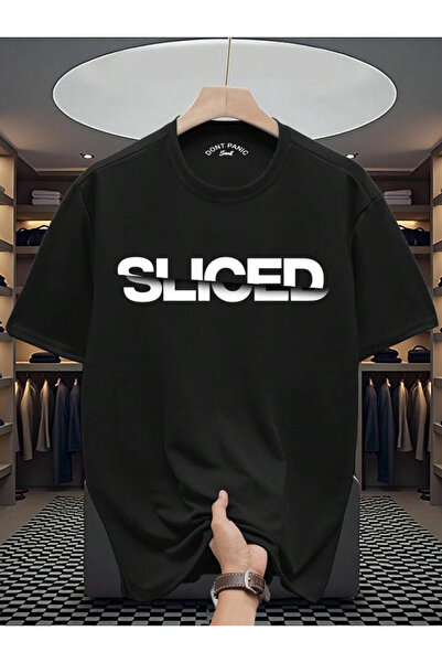 Rivox تي شيرت أسود كبير الحجم للجنسين من نسيج القطن مطبوع بشكل مقطع