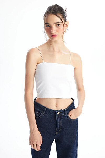 TENA Bustieră albă cu bretele tip spaghete pentru femei