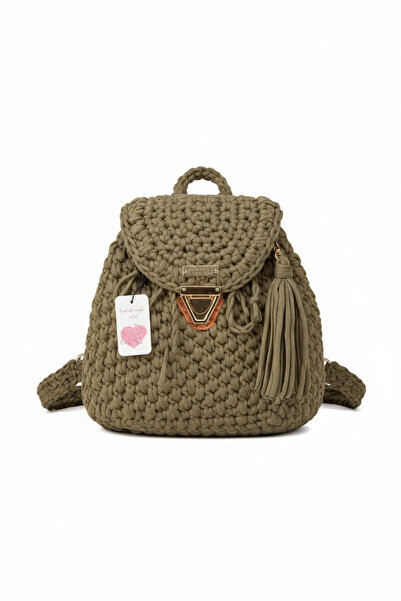 ALLGELSİN Handmade Women's Backpack Hand Knitted Combed Cotton Fabric Design Bag