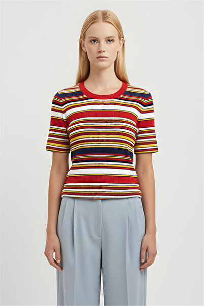 Perspective Multicolored Striped Knitwear Blouse